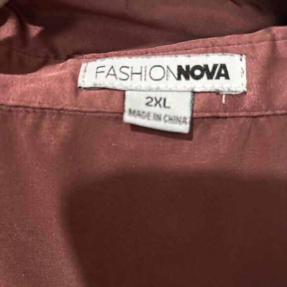 Fashion Nova Shirt Womens 2XL Multicolor Color Block Button Up Top Sateen Blouse - Picture 6 of 8